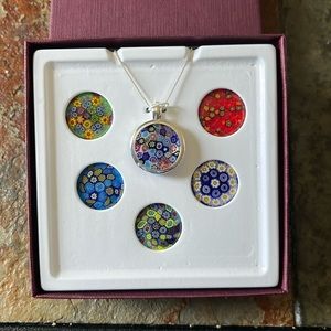 Glass Art Interchangeable Pendant w/Silver Setting & Chain